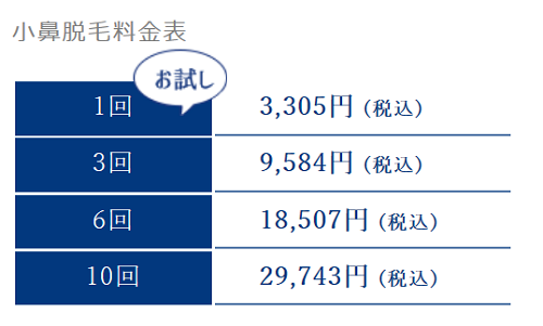 ストラッシュ小鼻脱毛の料金